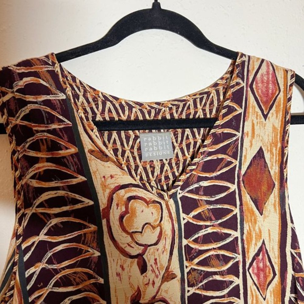 Vintage Rabbit Rabbit Rabbit Brown/Tan Layered Lightweight Maxidress‎ - Picture 3 of 7